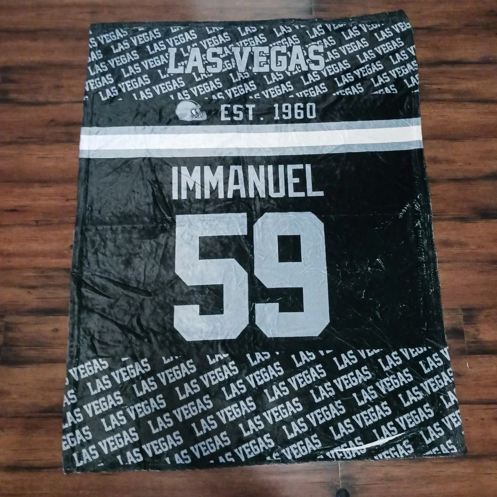Las Vegas Raiders Immanuel 59 Custom Fleece Throw Blanket 50x40 Black Silver